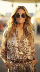 Stylish Woman in Natural Setting with Sunglasses