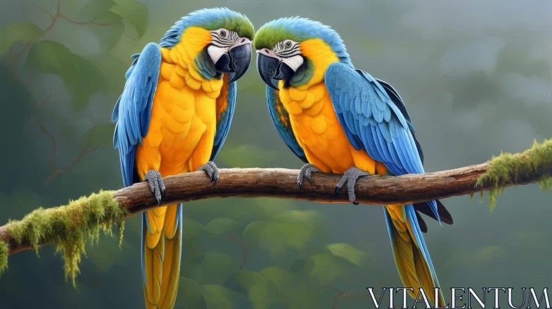 AI ART Blue-and-Yellow Macaws in Jungle: A Captivating Wildlife Encounter