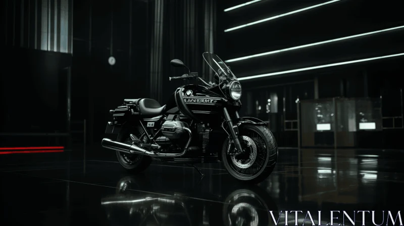 Captivating Black Motorcycle in a Dark Room | Commercial Imagery AI Image