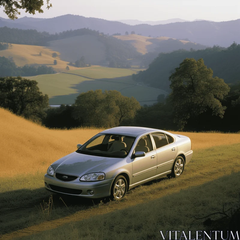 Charming Sedan Parked Between Trees in Southern Countryside AI Image