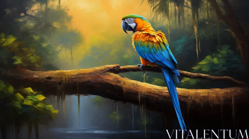 AI ART Colorful Parrot in Jungle: Digital Painting