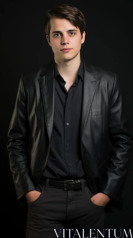 Confident Young Man Portrait in Black Suit AI Image