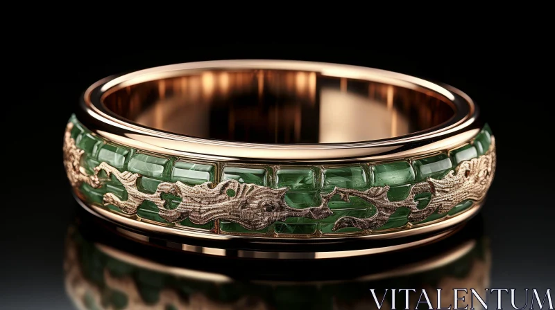 AI ART Elegant Gold Ring with Dragon Pattern and Green Enamel