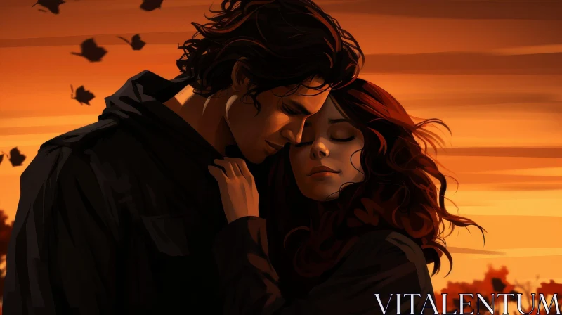 AI ART Embrace - Romantic Couple Painting