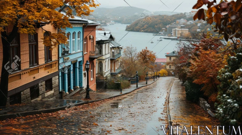 Enchanting European Street Scene: Autumn Splendor AI Image