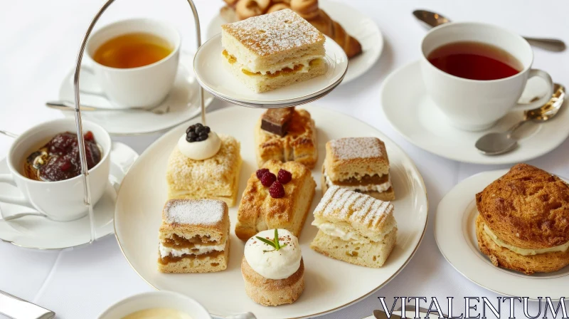 Exquisite Table Set for Afternoon Tea | Delightful Treats and Elegant Ambience AI Image