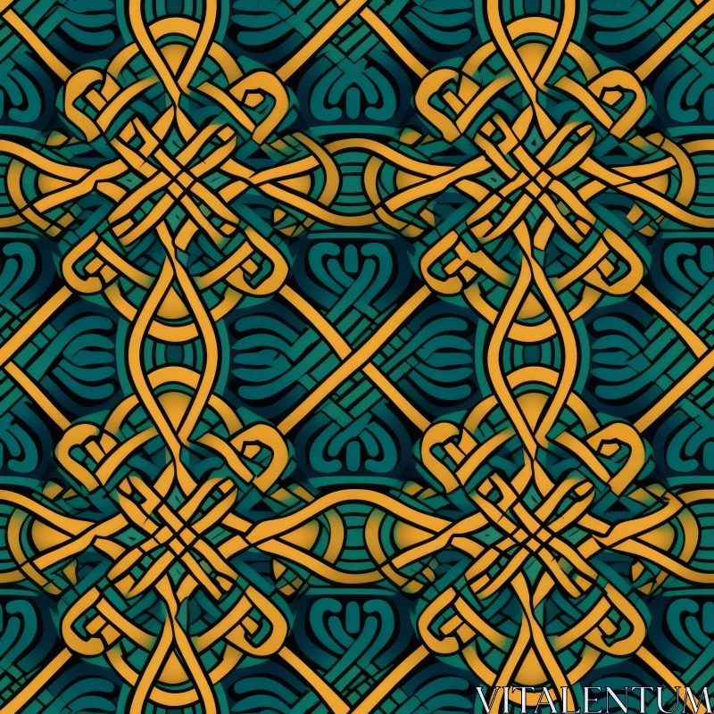 Interlaced Celtic Knots Pattern in Green and Yellow AI Image