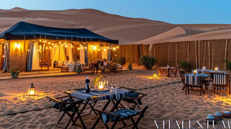 Luxurious Desert Camp: Moroccan Style Tents and Stunning Views AI Image