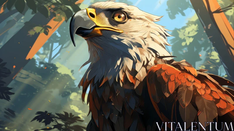 Majestic Eagle Digital Painting in Forest Setting AI Image