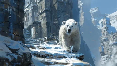 Post-apocalyptic Polar Bear in Ruined Castle
