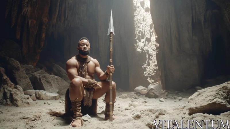 Powerful African Man in a Cave AI Image