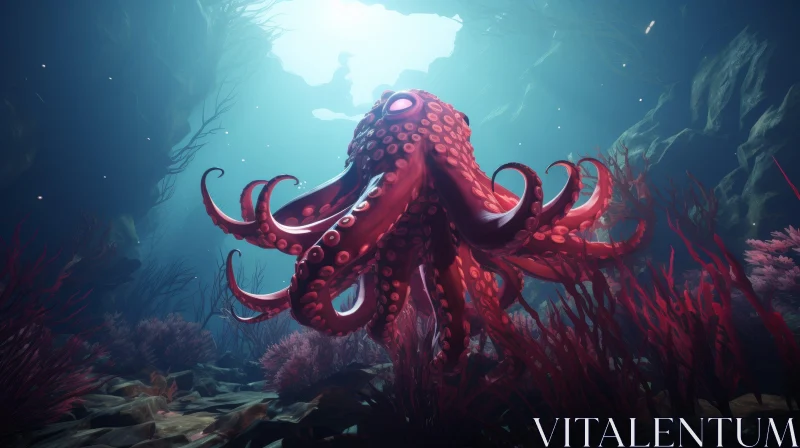 Red Giant Octopus Digital Painting AI Image