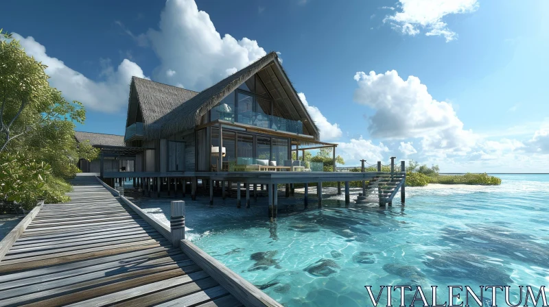 Serene Overwater Bungalow in a Tropical Paradise AI Image
