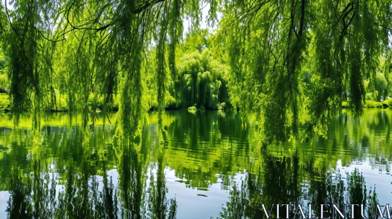 Tranquil Summer Landscape with Pond and Trees AI Image