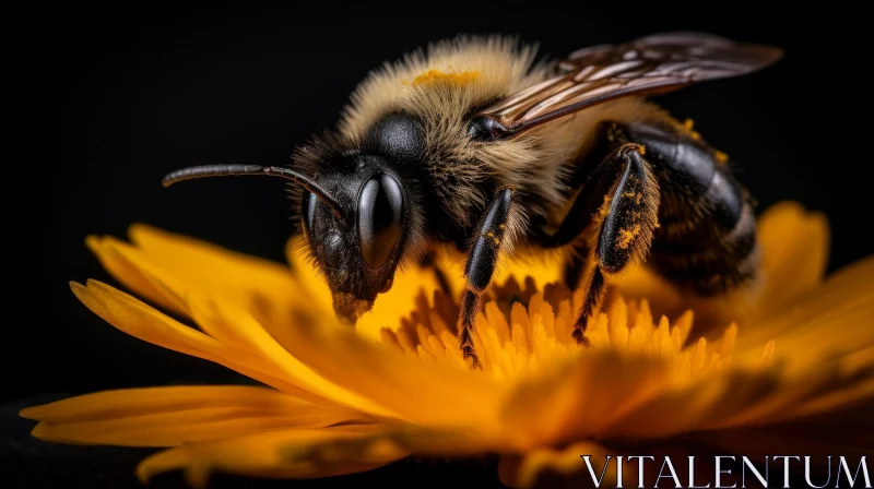 Vibrant Bee on Yellow Flower - Close-Up Nature Photo AI Image