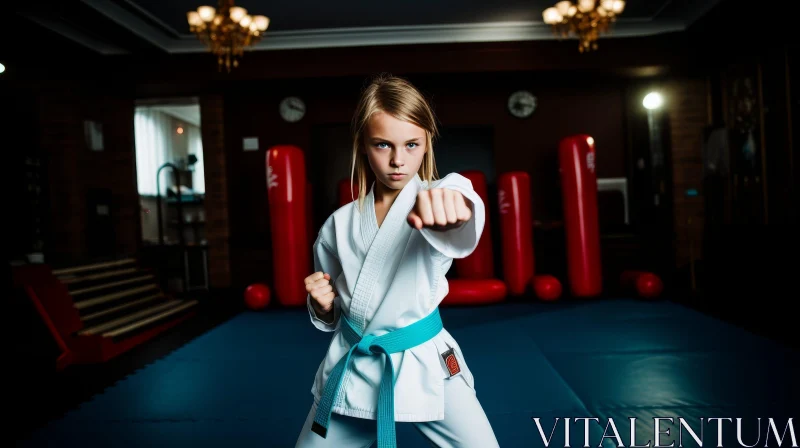 Blonde Girl Karate Stance Gym AI Image
