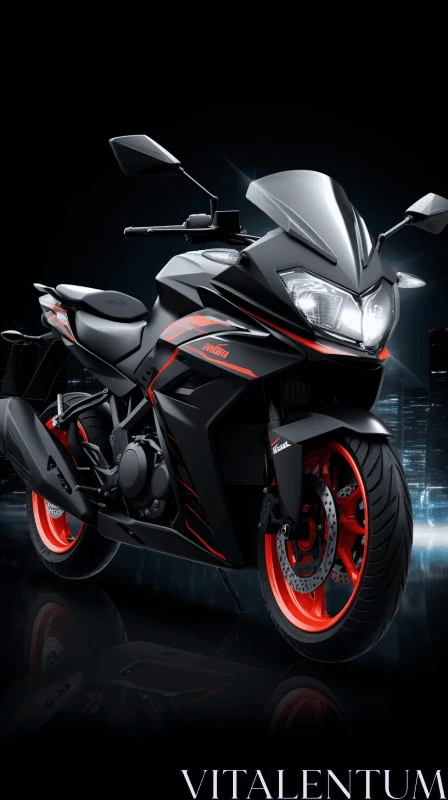 Captivating Black and Red Motorcycle on Black Background AI Image