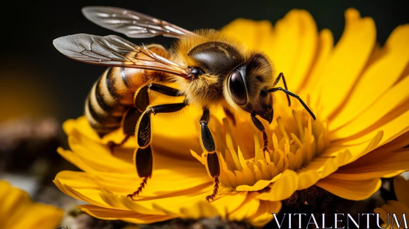 Close-up Honeybee on Yellow Flower AI Image