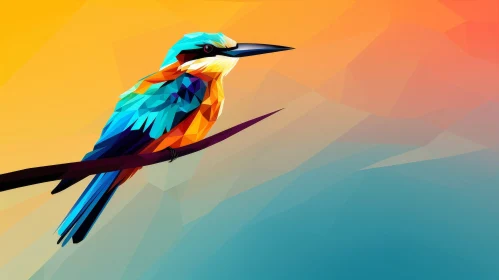 Colorful Bird on Branch - Low Poly Design