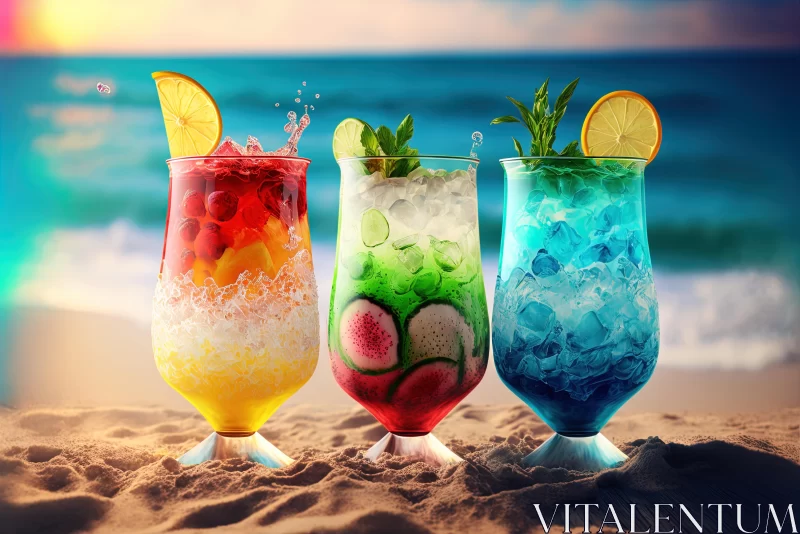 Colorful Cocktails on the Beach: A Vibrant and Artistic Scene AI Image
