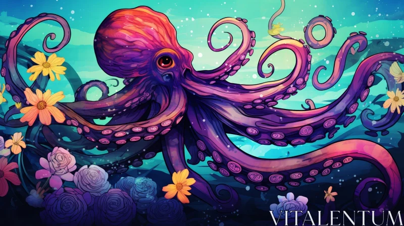 AI ART Colorful Octopus in Marine Environment