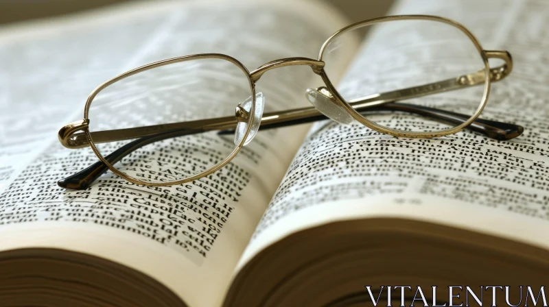 Enigmatic Gold-Rimmed Glasses on an Aged Book AI Image