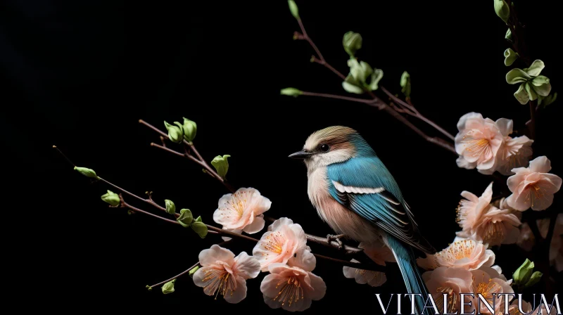 Exquisite Bird Painting on Flowering Tree Branch AI Image