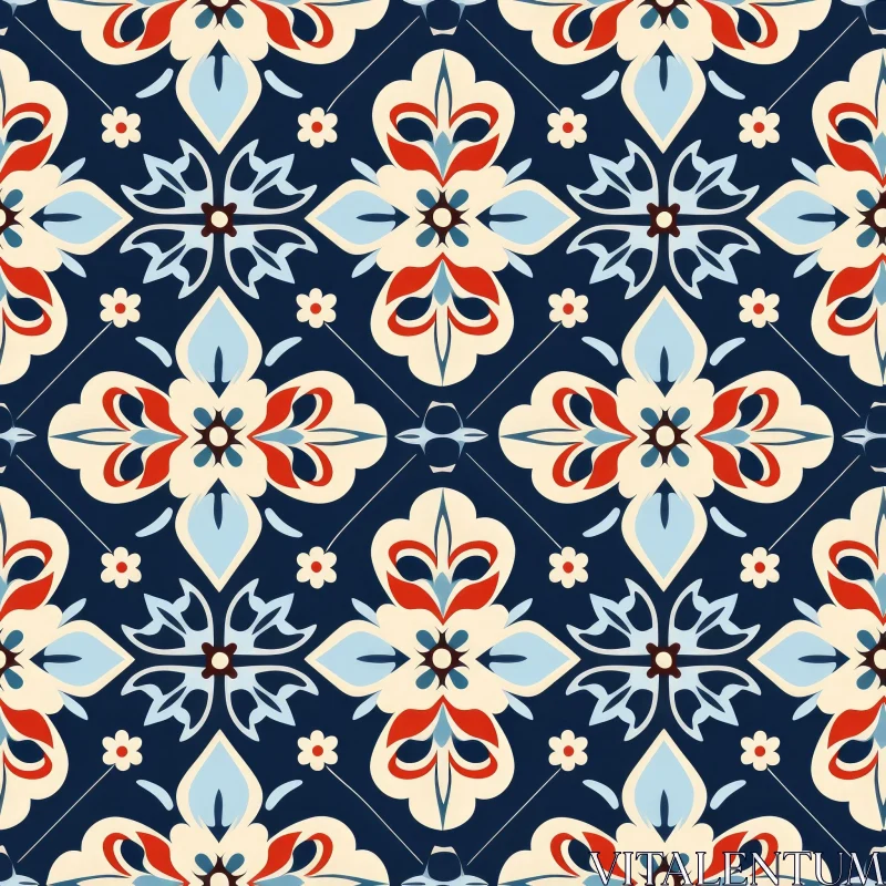 Moroccan Tiles Seamless Pattern - Dark Blue Background AI Image