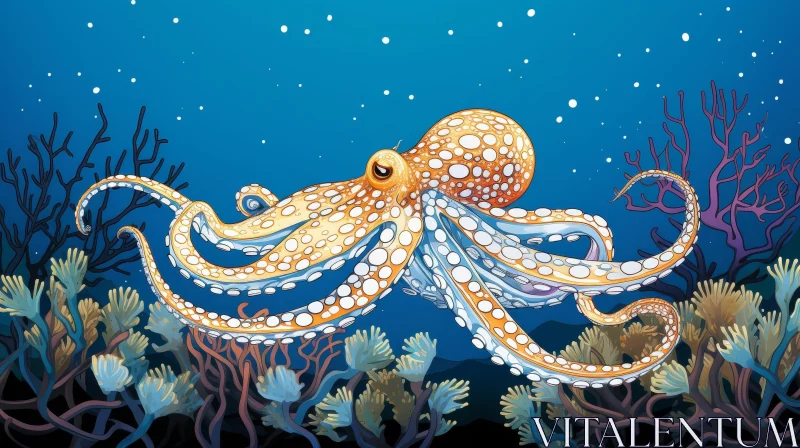 AI ART Octopus in Coral Reef Digital Painting