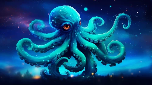 Realistic Blue Octopus Digital Painting