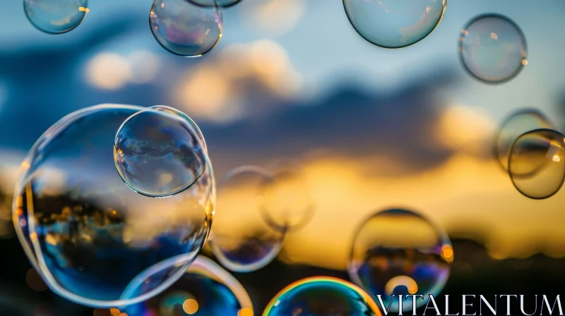 Serene Sunset Sky with Colorful Bubbles - Nature's Beauty AI Image