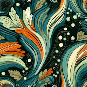 Swirling Leaves and Vines Pattern on Dark Blue Background