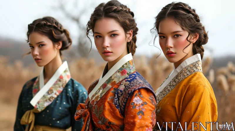 Traditional Korean Women in Hanbok Dresses AI Image