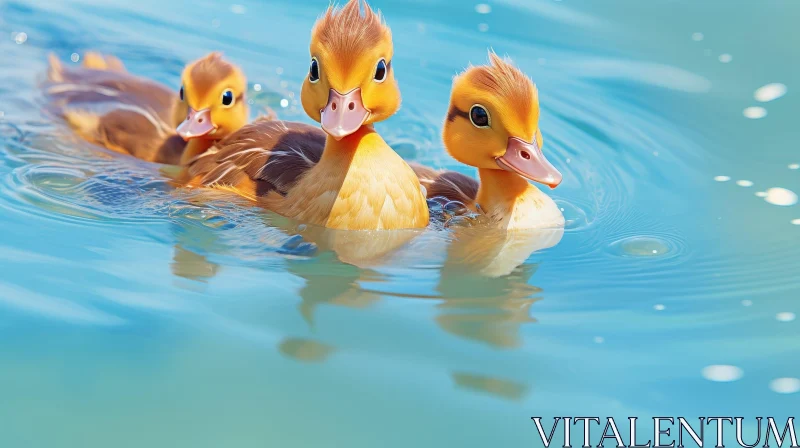 Adorable Ducklings Swimming in a Colorful Lake AI Image