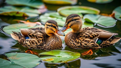 Adorable Ducklings Swimming in a Tranquil Pond