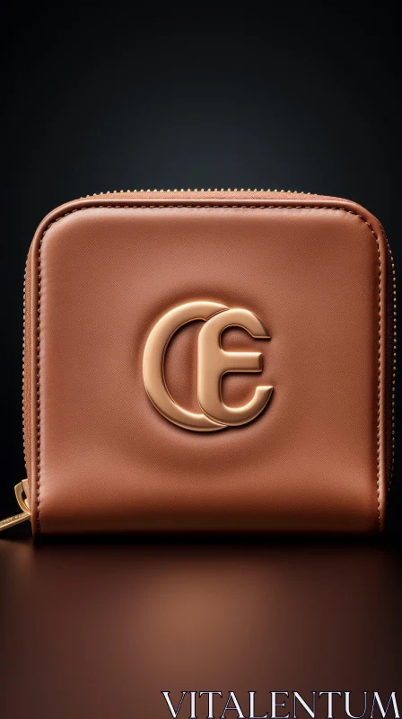 Brown Leather Wallet with Gold Metal Logo CE AI Image