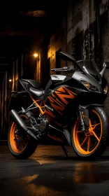 Captivating Black and Orange Motorcycle in a Dark Place