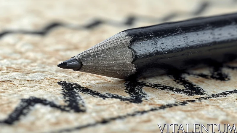 Close-Up of Black Pencil on Wooden Table | Abstract Art AI Image