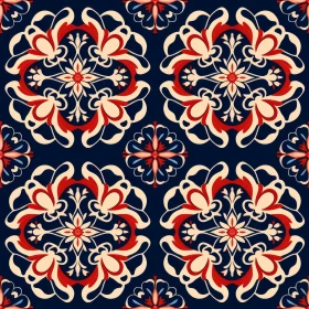 Dark Blue Floral Decorative Tiles Pattern