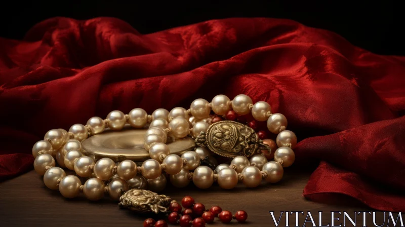 Elegant Pearl Necklace Still Life Composition AI Image