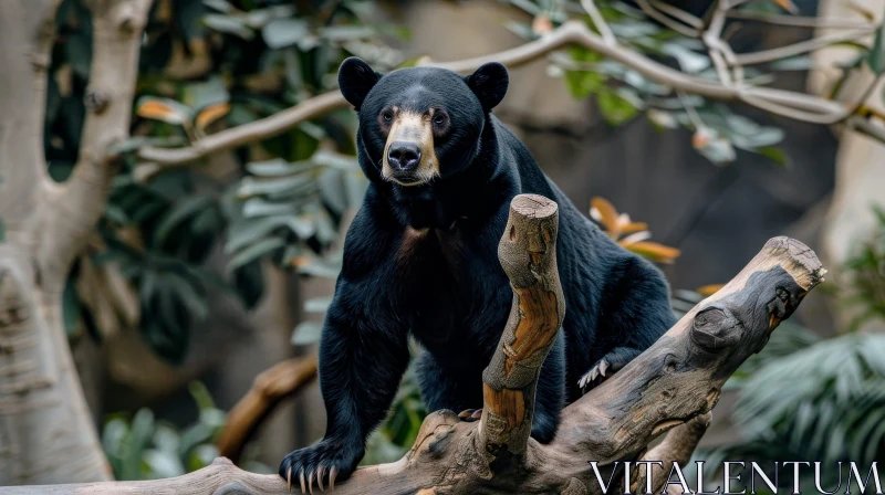 Intense Black Bear in Tree - Wildlife Photography AI Image