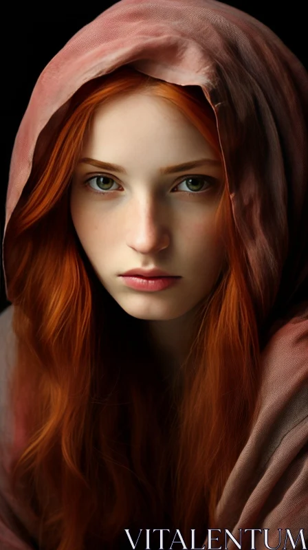 Intense Portrait of Young Woman with Red Hair AI Image