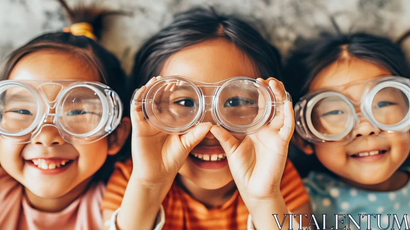 Joyful Little Girls with Safety Goggles | Candid and Genuine Moment AI Image