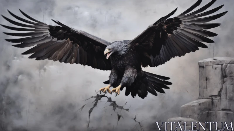 Majestic Black Eagle Painting with Wings Spread Wide AI Image