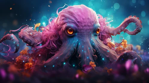 Octopus Digital Painting - Underwater Sea Creatures Artwork