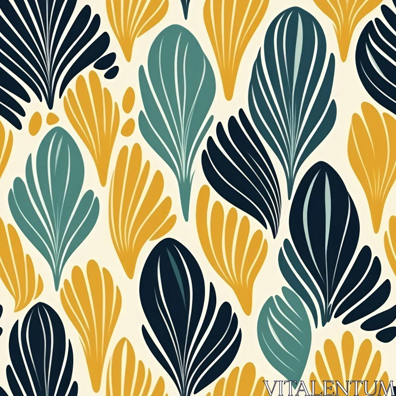 Organic Shapes Vector Pattern in Mustard Yellow, Teal, Navy Blue AI Image