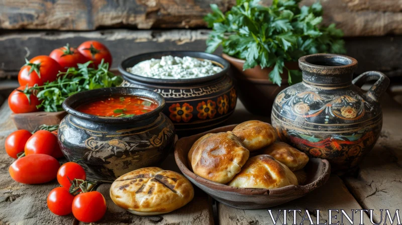 Rustic Table Set with Traditional Food - A Nostalgic Scene AI Image
