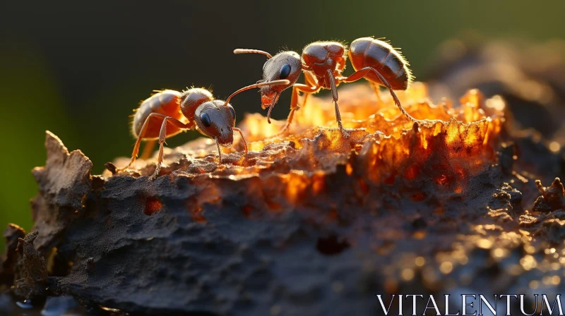 Ant Communication on Tree Bark AI Image