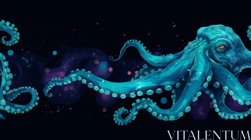 AI ART Blue Octopus Digital Painting - Detailed and Vibrant Artwork
