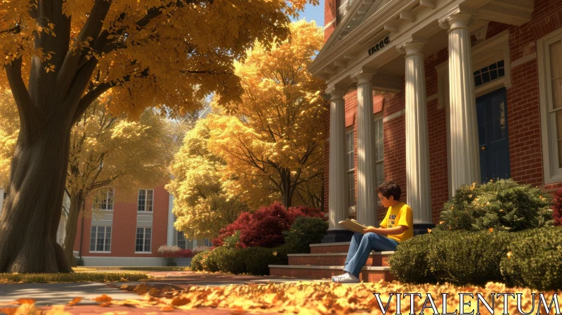 Captivating Autumn Scene on a College Campus AI Image